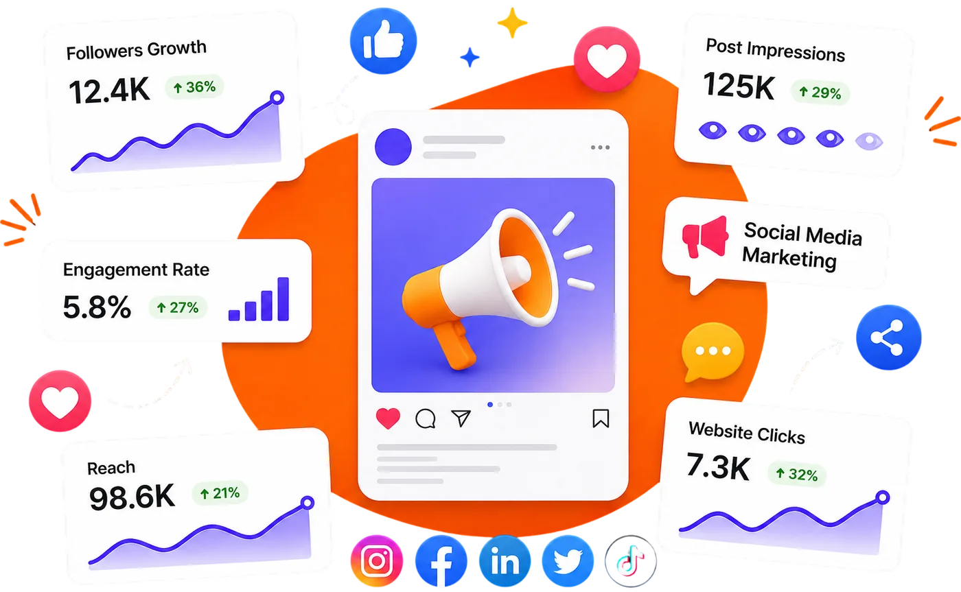 Social media marketing dashboard illustration